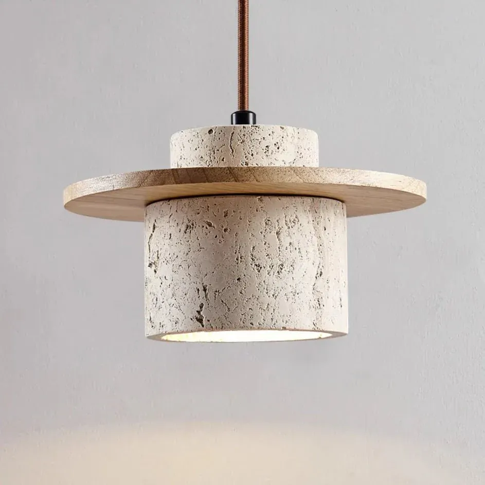 Travertine Stone & Wood Pendant Lamp - Image 6